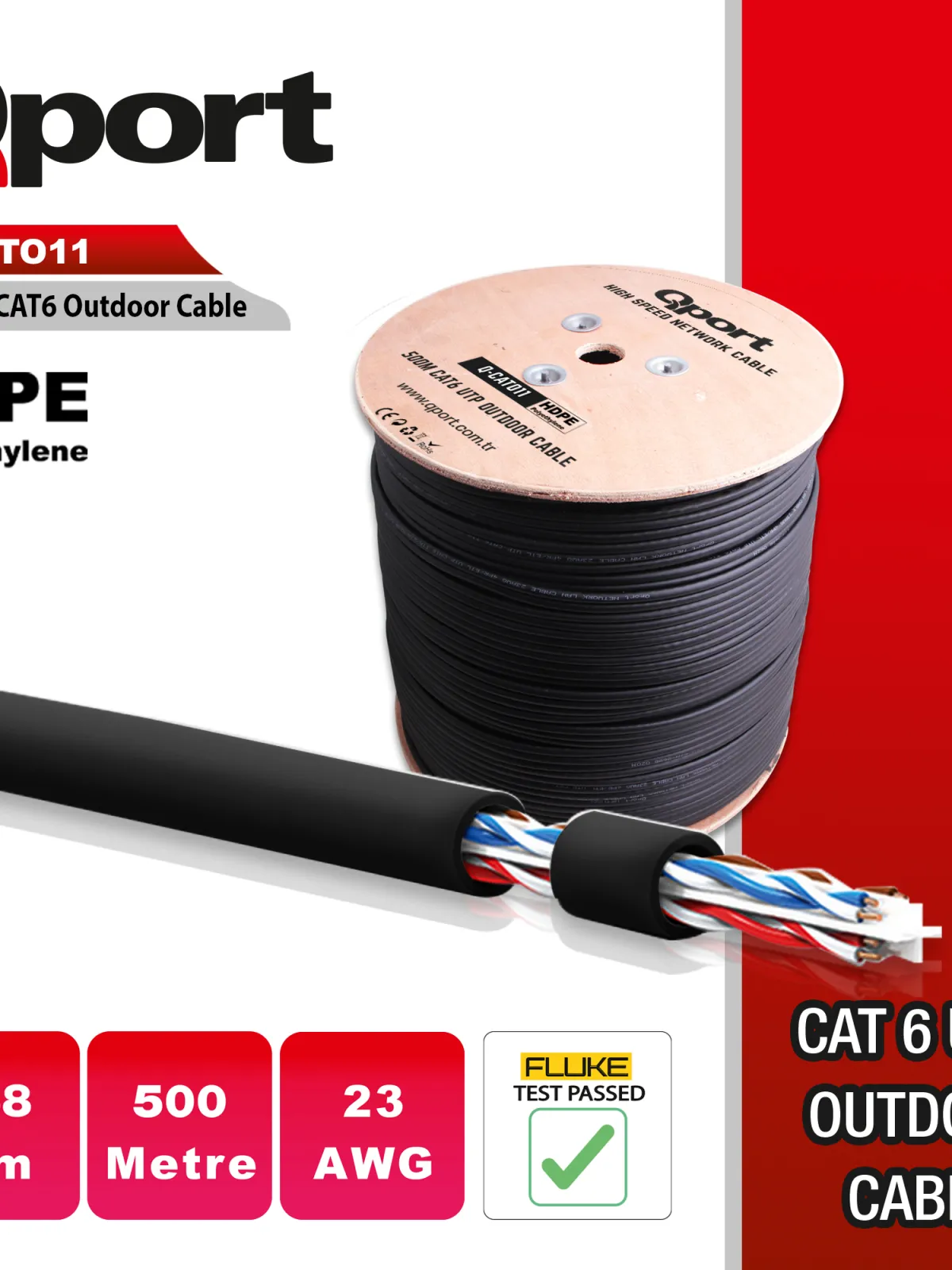 QPORT Q-CATO11 23AWG 500 METRE CAT6 UTP PE OUTDOOR KABLO