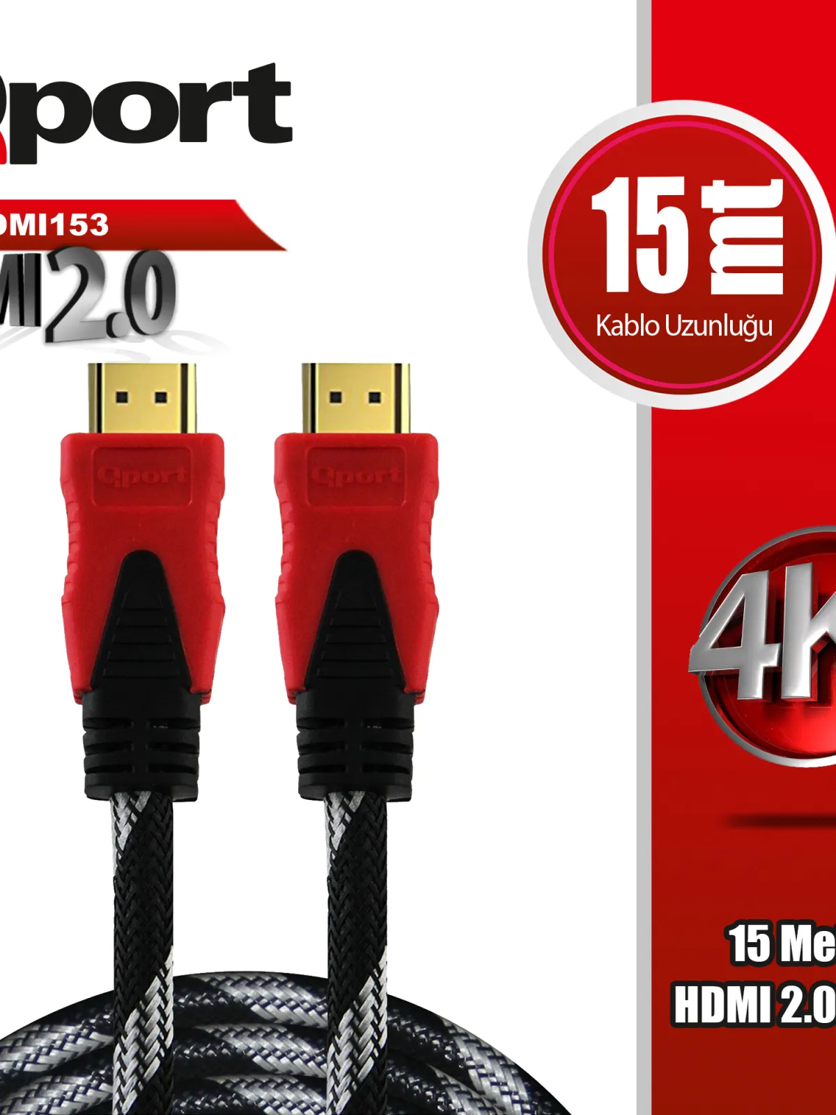 QPORT Q-HDMI153 HDMI 2.0 V ALTIN UÇLU KABLO 15 MT