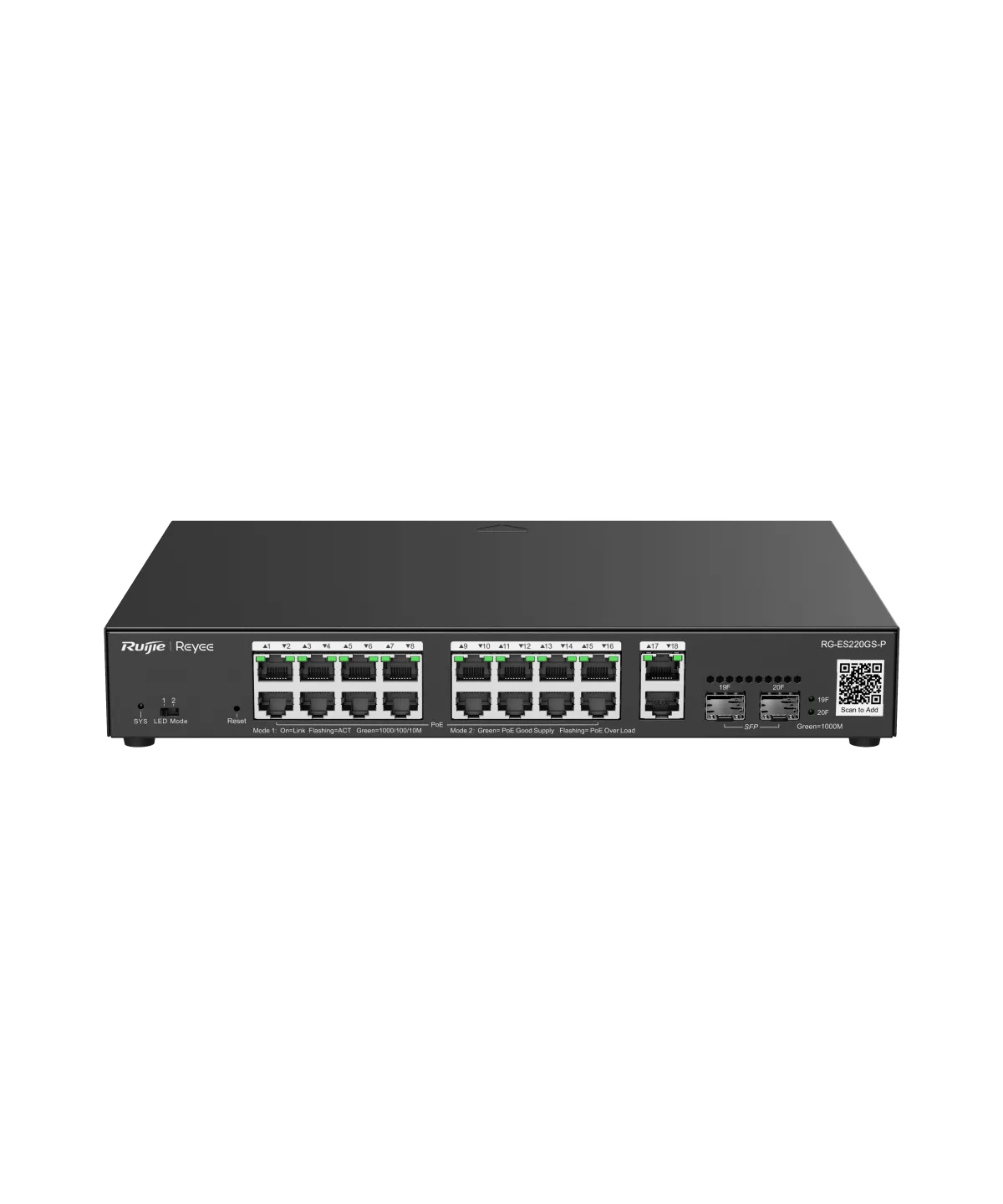 RUİJİE-REYEE RG-ES220GS-P 16XGE-2XGE/SFP-2XGE UPLİNK 250W POE SWİTCH