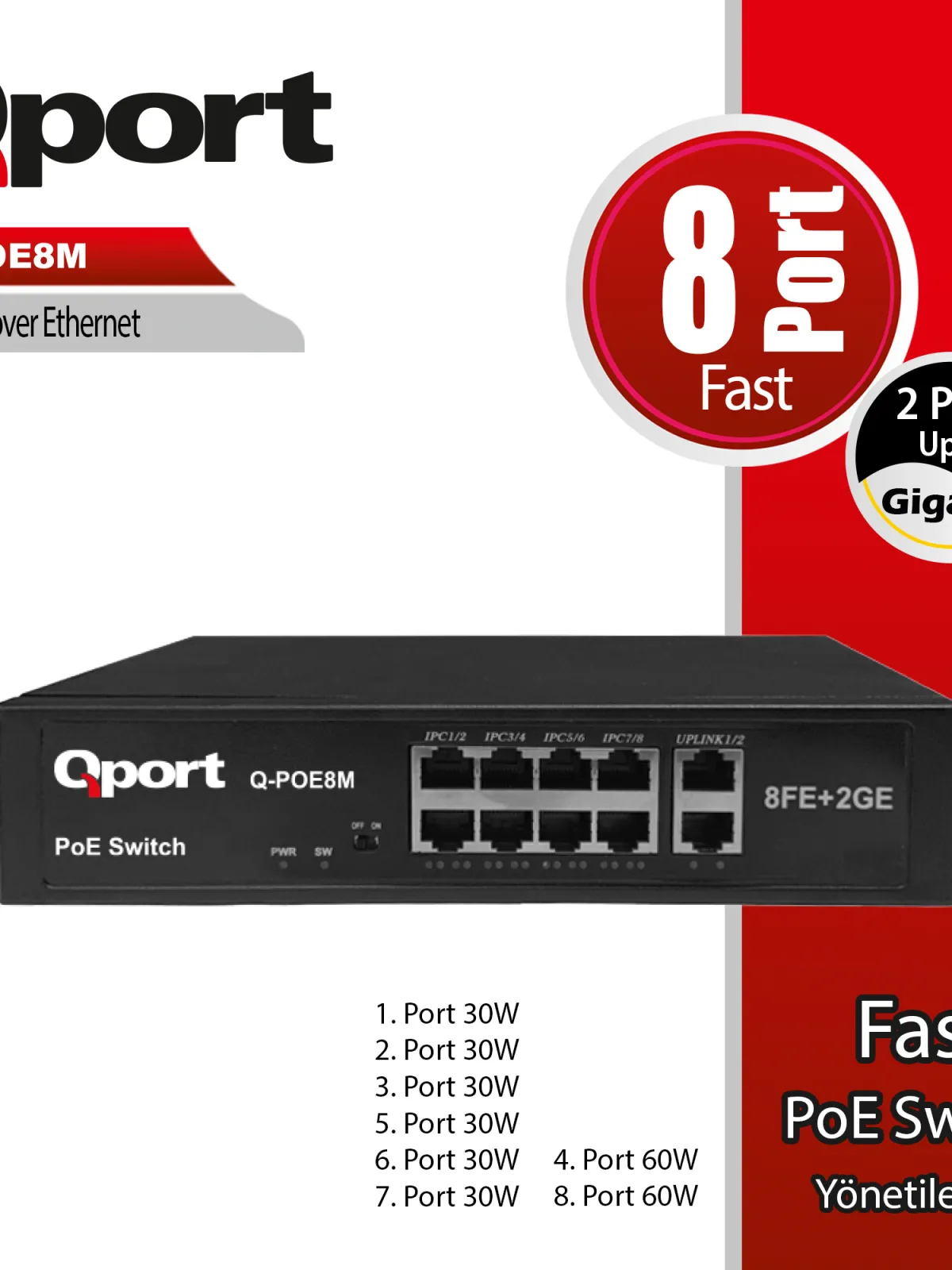 QPORT Q-POE8M 8 PORT 10/100 + 2 PORT 10/100/1000 UPLINK POE SWITCH