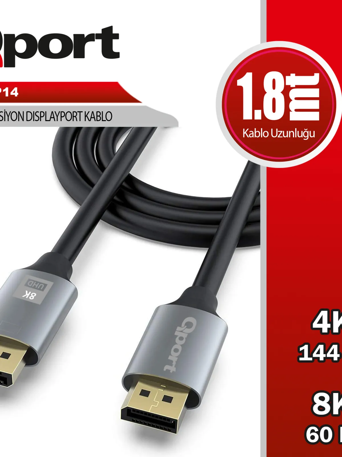 QPORT (Q-DP14) DISPLAY PORT 1.8 METRE KABLO