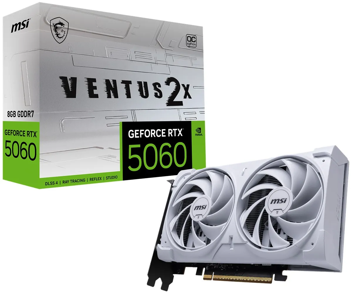 MSI GEFORCE RTX 5060 8G VENTUS 2X OC WHITE GDDR7 128B DX12 PCIE 5.0 X16 (3XDP 1XHDMI)