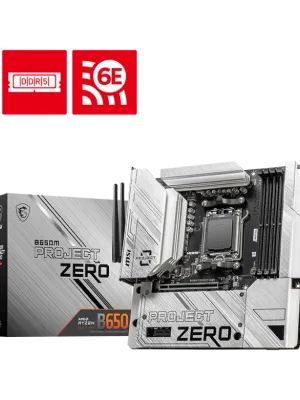 MSI B650M PROJECT ZERO AM5 DDR5 7600MHZ(OC) HDMI DP M.2 USB3.2 2.5G LAN WI-FI 6E mATX