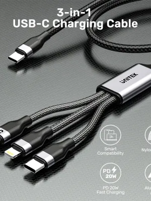 UNITEK TYPE-C 3in1 ŞARJ 1.5MT 20W (C14101BK-1.5M)