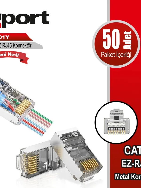Ürün QPORT Q-J601Y CAT6 50 LİK PAKET EZ-RJ45 METAL YENİ NESİL KONNEKTÖR Görsel