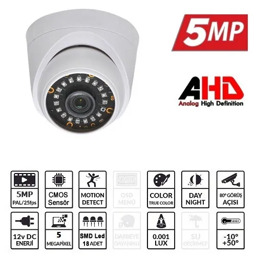 Ürün EZCOOL EZ-5025HD 5 MP 3.6MM LENS AHD DOME KAMERA Görsel