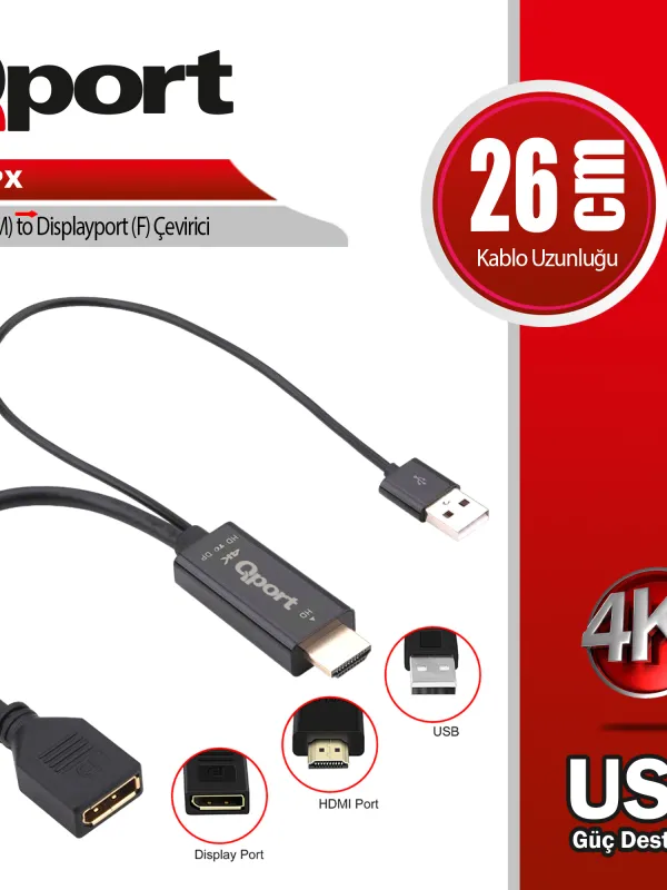 Ürün QPORT Q-DPX HDMI(M) TO DISPLAYPORT(F) ÇEVİRİCİ Görsel
