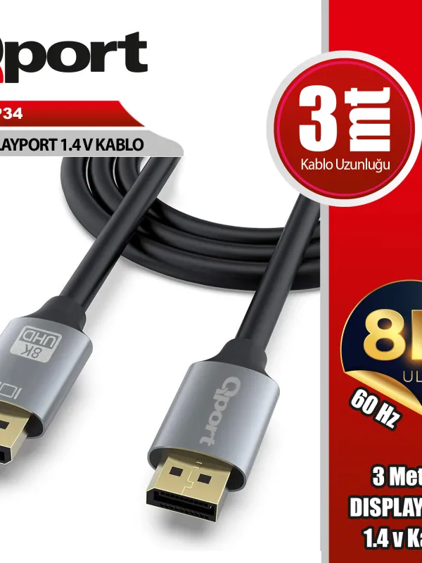 Ürün QPORT (Q-DP34) DISPLAY PORT 3 METRE KABLO Görsel