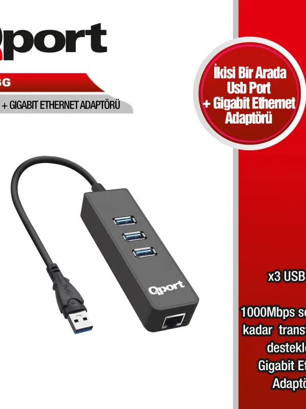 Ürün QPORT Q-U3G USB 3.0 ÇOKLAYICI/GIGABIT ADAPTÖR Görsel