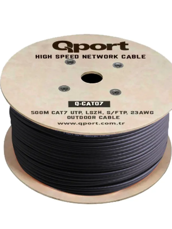Ürün QPORT Q-CATO7 500M CAT7 LSOH S/FTP FULL BAKIR 23AWG SİYAH HALOGEN FREE KABLO Görsel