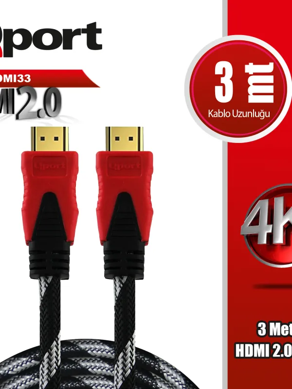 Ürün QPORT Q-HDMI33 3 METRE 2.0V 4K  ALTIN UÇLU ÖRGÜLÜ KABLO Görsel
