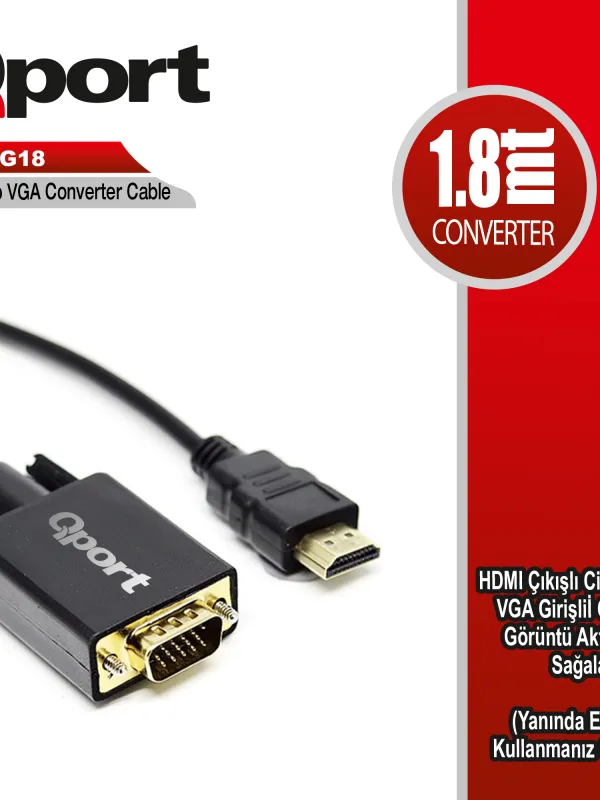 Ürün QPORT Q-HVG18 HDMI TO VGA ÇEVİRİCİ KABLO 1.8 MT Görsel