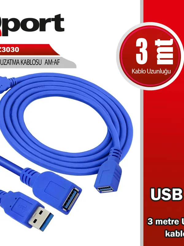 Ürün QPORT Q-UZ3030 USB3.0 3MT UZATMA KABLOSU Görsel