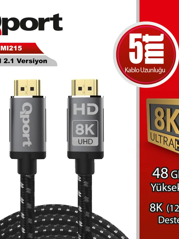 Ürün QPORT Q-HDMI215 HDMI 2.1V 8K ALTIN UÇLU KABLO 5 MT KABLO Görsel