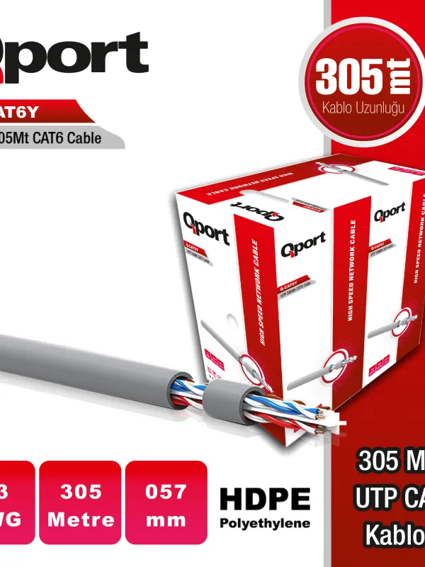 Ürün QPORT Q-CAT6Y 305 METRE 23AWG GRI CAT6 UTP PE KABLO Görsel