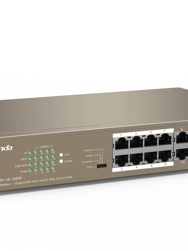 Ürün TENDA TEF1118P-16-150W 16PORT 10/100 YÖNETİLEMEZ POE SWITCH Görsel